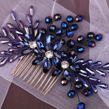 Conjunto de Pente e Grampo de Cabelo de Cristal Água-Marinha, Acessórios de Cabelo de Casamento Elegantes com Strass Adequados para Noivas e Madrinhas, Acessórios de Cabelo Vintage Azul Safira Adequados para Baile de Formatura, Festa, Banquete Noturno e Ocasiões Formais - Multicolorido - Visão 3