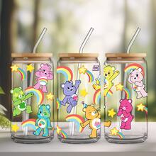 CARE BEARS 1个16盎司玻璃吸管杯，饰有可爱小熊、彩虹和爱心图案，经久耐用且防漏，是送给家人、朋友、圣诞节以及任何场合的完美礼物。 - 彩色 - 查看 16
