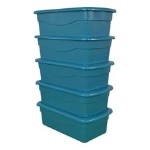 5 Plastic Storage Boxes, Shoe Rack, Multipurpose Organizer - Mint Blue - View 3