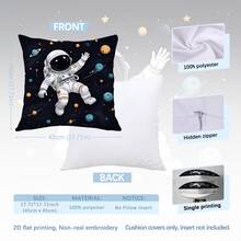 MEMNUN 1pc Cartoon Astronaut & Planet Print Pillow Cover [No Pillow Insert], 17.7*17.7in(45*45cm)/19.69*19.69in(50*50cm)/15.75*15.75in(40*40cm), [Single-Sided Printing] Farmhouse Style Polyester Throw Pillow Case For Sofa, Bed, Living Room, Bedroom, Car, Office, Hotel Decor, Perfect Gift For Family And Friends, All Seasons - Multicolor - View 2