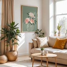 1pc Botanical Nordic Pale Pink Peony & Rustic Green Peonies Horizontal Canvas Wall Art - Modern Wrap-Around Frame Suitable For Living Room - A - View 8