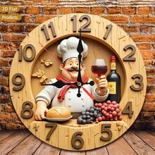1pc Chef-Themed Kitchen & Nursery Wall Clock - 12 Inch Silent Non-Ticking Battery- (AA Battery Not Included) With Wood Frame, - Modern For Room, Nursery, Bedroom, Living Room - Easy-To-Read Large Face & Cute, 2D Flat - 1PC - 查看 1
