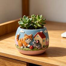 可爱的猫鼠玩耍主题花盆、笔筒、铅笔筒、蜡烛杯硅胶模具，DIY农场风格猫鼠玩耍球形硅胶模具，适用于树脂、石膏、粘土、混凝土、水泥工艺品，以及各种节日礼物和家居装饰。 - A - 查看 8