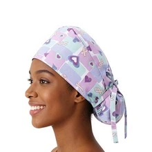 1 pieza Gorro quirúrgico estampado para mujer, gorro de enfermera, diadema multifuncional para cola de caballo, adecuado para hospitales veterinarios, instituciones de estética médica, hoteles, restaurantes, industria alimentaria, Halloween, San Valentín, gorro para cabello largo, playa, viaje - Multicolor - Ver 32
