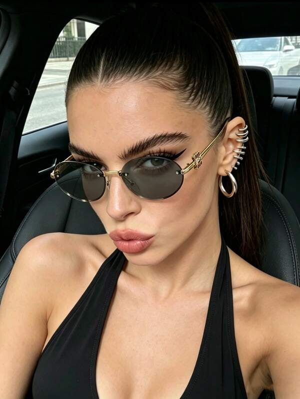 1pc Summer New Fashion Glasses, Y2K Retro Bohemian Metal Oval Unisex Glasses, Elegant Street Style Decorative Glasses, Ideal For Daily, Vacation, Beach, Party, Student Gift