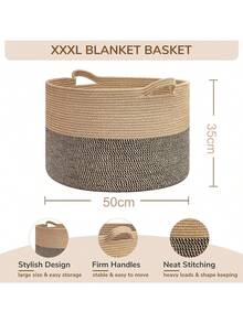 1pc Nordic Woven Storage Basket, Thick Foldable Laundry Organizer, Large Toy Basket For Home Bedroom Living Room, Durable Handmade Wicker Basket, Boho Decor Container For Clothes Blanket Organization - Multicolor - View 10