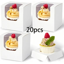 20 hộp đựng bánh cupcake, hộp tự nở, hộp màu trắng đã được lắp ráp sẵn với cửa sổ và khay lót, thích hợp cho sinh nhật, đám cưới. - Xem 6