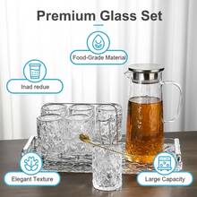 7PCS Glass Drinkware Set, With Kettle And Cups, Summer Coffee Cups, Juice, Beverage Dispensing, Ice Storage, Iced Drinks, Refrigerator Storarage Machine - Transparent - View 6