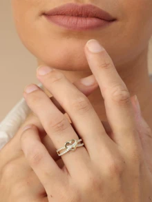 1枚奢华微镶扭曲无限符号心形戒指，适合母亲节、日常佩戴、度假、派对礼物 - 金色 - 查看 6