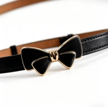 女士蝴蝶结扣细皮带，可调节黑色腰带，适合搭配连衣裙 - 彩色 - 查看 4