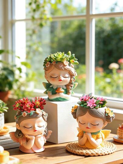 Chậu hoa nhỏ hình nàng tiên, chậu trồng cây mọng nước đơn, chậu trồng cây hình mặt bé gái, chậu hoa nhựa dễ thương không có lỗ thoát nước, thích hợp làm quà tặng cho phụ nữ, trang trí mùa đông, trang trí nhà cửa, trang trí đám cưới, hộp đựng trang sức, trang trí tiệc, ngày Valentine, sinh nhật, trang trí tựu trường, bình hoa đựng đồ dùng học tập, bình thủy tinh.