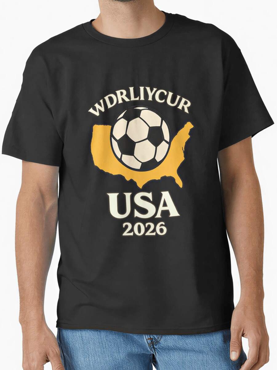 Camiseta de la Copa Mundial 2026, perfecta para deportes cotidianos y uso casual, top de manga corta con cuello redondo y estampado, regalo de cumpleaños ideal, ropa casual. - Negro - Ver 1
