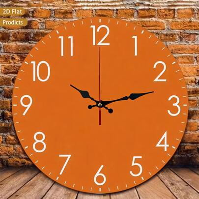 2D Flat 1pc 12inch Orange Minimalist Wall Clock Silent Non-Ticking Perfect For Kitchen, Bedroom, Office, Living Room, Battery-Powered(1 AA Required, Not Included), 2D Flat