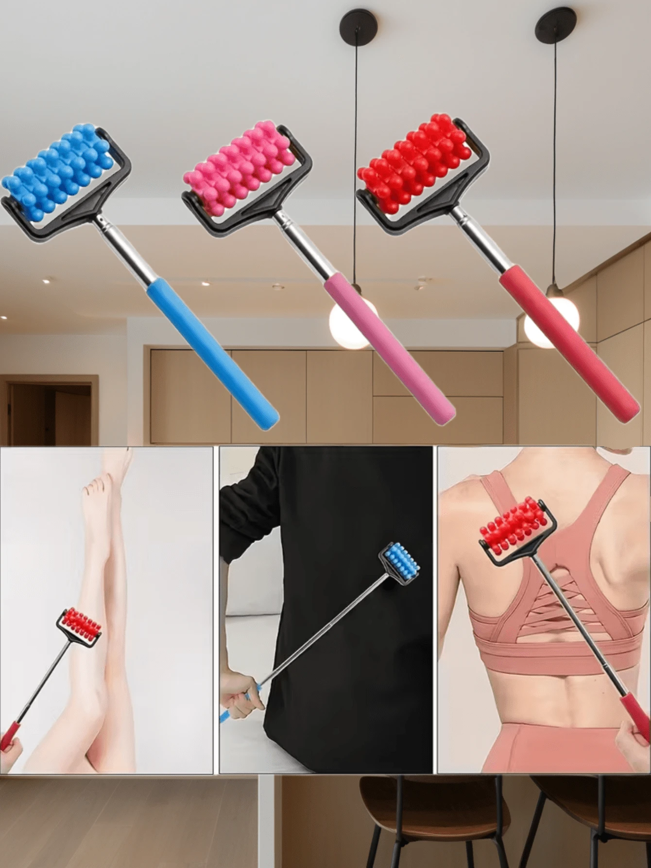 1pc Extendable Manual Roller Massager, Multi-Functional Design, Easy Leg Massage, Stainless Steel Retractable Massage Roller, Popular Massage Tool For Home Relaxation