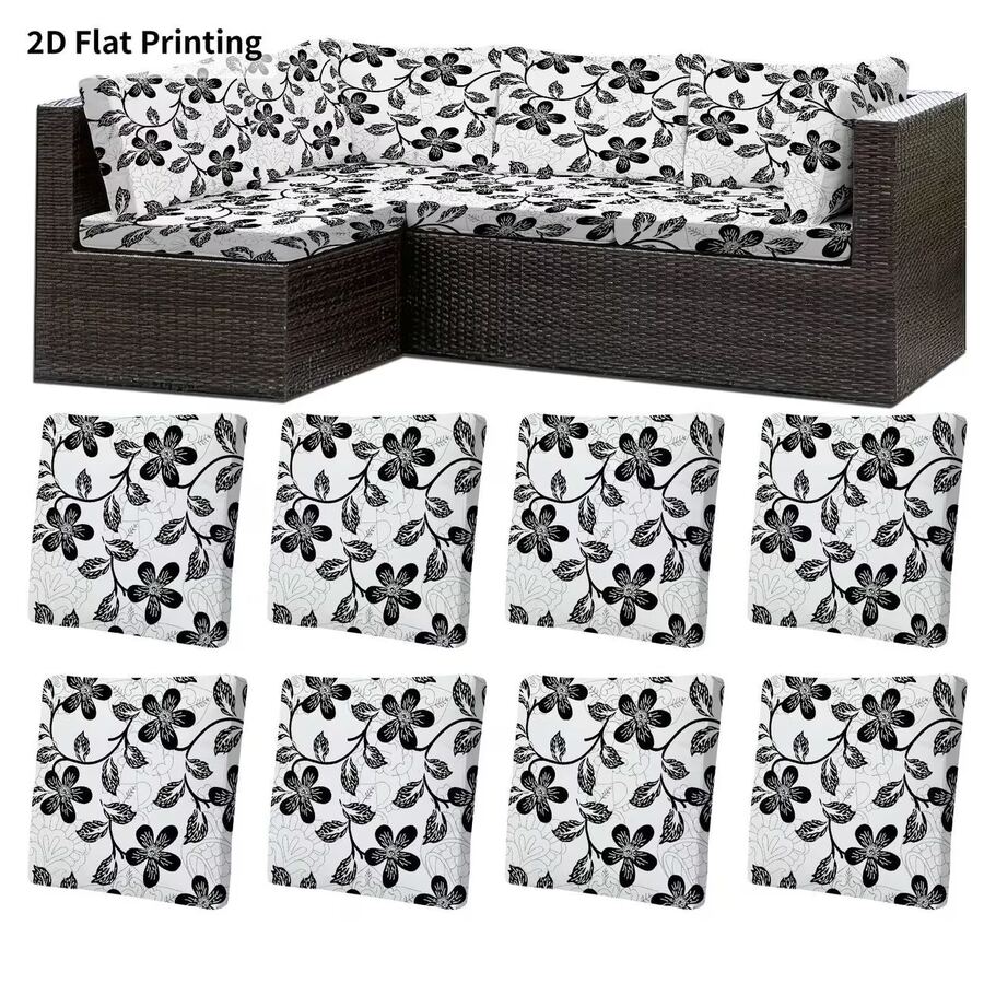 1pc/2pcs/6pcs/8pcs Floral Vein Pattern Digital Print Outdoor Sofa Cover, Floral Vein Garden Theme Washable Patio Cushion Cover With Elastic Band Closure, Outdoor Sofa Seat Cushion Cover, Patio Furniture Cover, Living Room Furniture Protector, Suitable For Garden, Park, Indoor And Outdoor Sofa Cushions, Sectional Sofa And Armchair - A - View 1