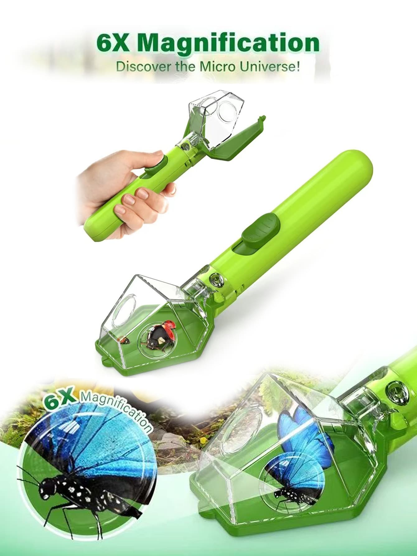1/2pcs Handheld Bug Catcher With 6X Magnifier Lens, Portable Insect Observation Tool With Release Mechanism - Made Of ABS, Battery-Free, Suitable For Bees, Spiders And Small Crawlers, Household & Garden Pest Control, Comes With Individual Packaging