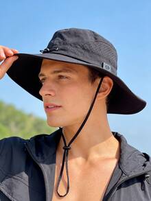 1pc Men's New Drawstring Waterproof Bucket Hat, Windproof, Sun Protection, UV Protection, 3D Design, Foldable, Fashionable Versatile, Elegant Style, Soft Comfortable, Breathable, Multi-Functional, Flattering, Face-Slimming, Suitable For Beach, Outdoor, Hiking, Cycling - A - View 3