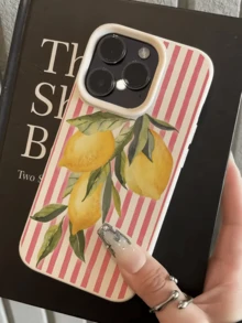 1pc White Striped Summer Lemon Minimalist Personalized TPU Shockproof Full Coverage Phone Case Compatible With Apple 17, 16, 15, 14, 13, 12, 11 Pro Max, Air, Series - Multicolor - View 2