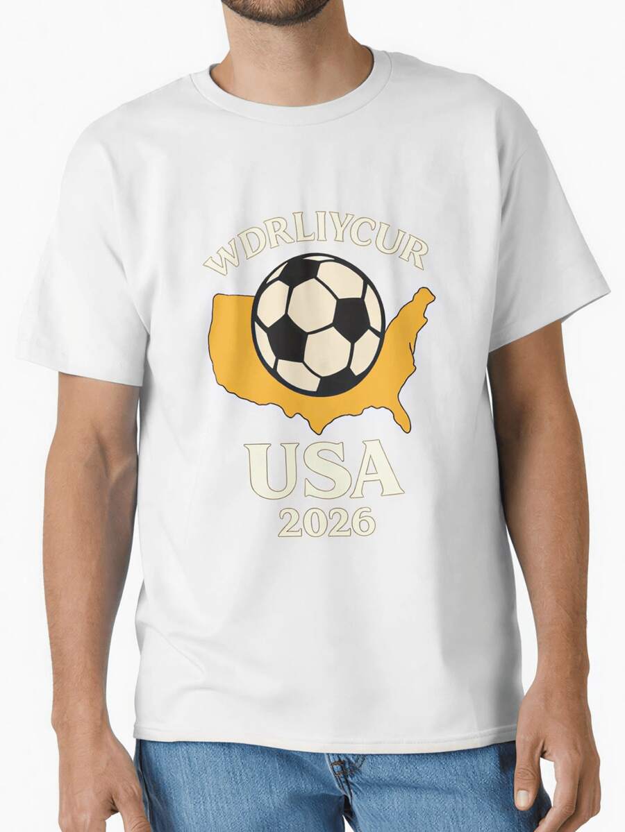 Camiseta de la Copa Mundial 2026, perfecta para deportes cotidianos y uso casual, top de manga corta con cuello redondo y estampado, regalo de cumpleaños ideal, ropa casual. - Blanco - Ver 1