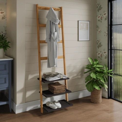 Bamboo Coat Stand And Shoe Rack, Natural & Charcoal - View 1