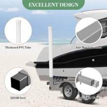 Postes guía ajustables para remolque de barco – 40" de acero galvanizado resistente con cubiertas de PVC, ajuste universal, carga fácil para lanchas de esquí, pesca y veleros – 2 piezas, altura de 43" - Sin luz - Ver 6
