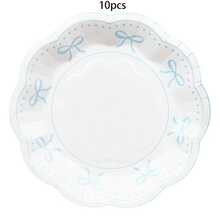 10pcs/20pcs/70pcs/120pcs Light Blue & White Bow Theme Birthday Party Decorations Paper Plates Paper Napkins Paper Cups Tableware Set, Bow Theme Supplies For Bachelor/Bachelorette Wedding Bridal Shower Decor, Suitable For Men And Women - Blue and White - View 11