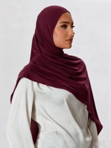 1pc Women's Minimalist Classic Solid Color Elegant Casual Fringe Scarf, Premium Knit Fabric Viscose Jersey Hijabs Scarf, Long Turban Style Headscarf, Suitable For Daily Life, Outings And Gatherings,Travel Essential,Beach Towel - Dark Red - View 3