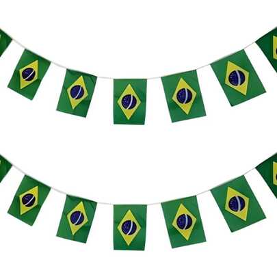 Varal com 7 Bandeirinhas do Brasil Copa do Mundo 5 Metros