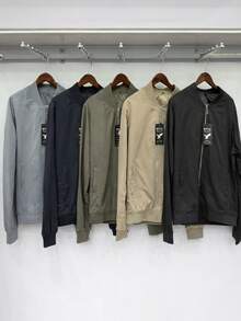 Modern Plain Casual Men's Bomber Jacket - 黑色 - 查看 2