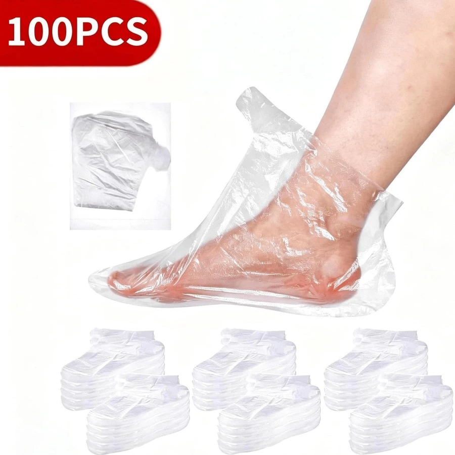 100Pcs Transparent Disposable Foot Peel Mask Covers , Waterproof Exfoliating Foot Care Film For Soft Feet With Fixing Stickers | Home Spa Treatment, Disposable Foot Spa Covers - 100個/50雙 - 查看 1
