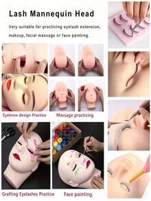 Silicone Eyelash Extension Practice Head Set, Suitable For Beginners, Includes: Practice Head Model, Tweezers, Brush, Alignment Stickers, Cleaning Brush, Glue, And Tools For Learning Eyelash Extension - Multicolor - View 9
