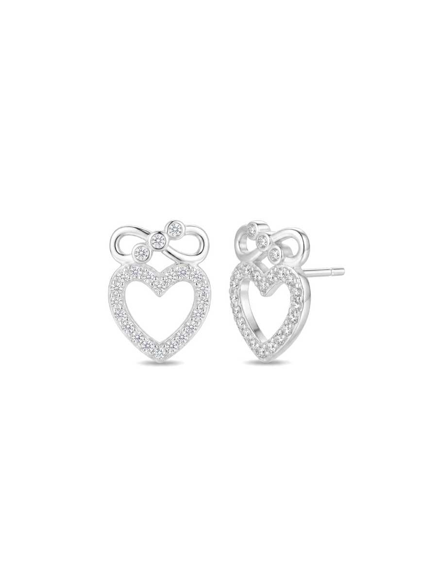Bông tai bạc S925 hình trái tim thắt nơ đính đá Zirconia, hộp quà trang sức không gây dị ứng. - Bạch kim - Xem 1