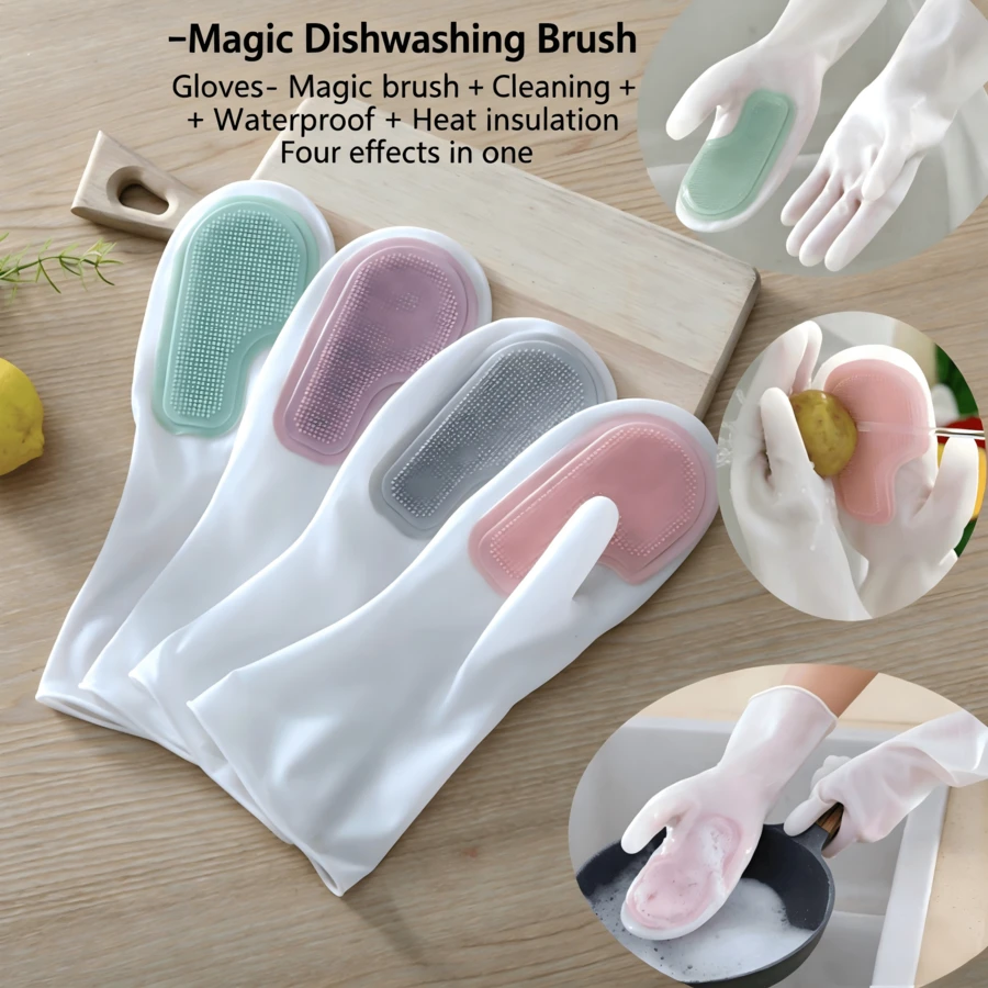 1pc Multi-Functional Magic Brush, Household Dishwashing Gloves, Plastic Latex Waterproof, Ideal Helper For Kitchen Cleaning, Laundry And Dishwashing - Multicolor - View 1