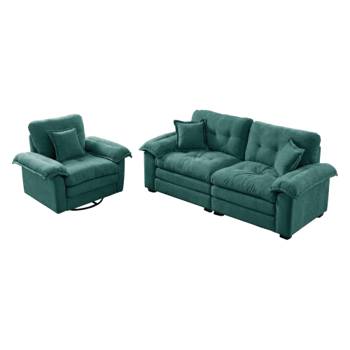 2-Piece Chenille Sofa Set: Single Sofa + Loveseat With Double-Layered Seat Cushions & Decorative Pillows, Low-Seat Sofa For Living Room, Apartment, Office Or Lounge