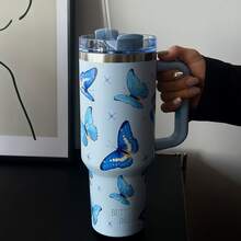 1個秘密花園主題 40oz 大容量保溫旅行杯附手把，不鏽鋼真空保溫咖啡杯。適合旅行、學校、辦公室、戶外、健身房、居家及其他場合。女孩與青少年的完美禮物，節日禮物或生日禮物（含吸管）。 - 多色1 - 查看 3