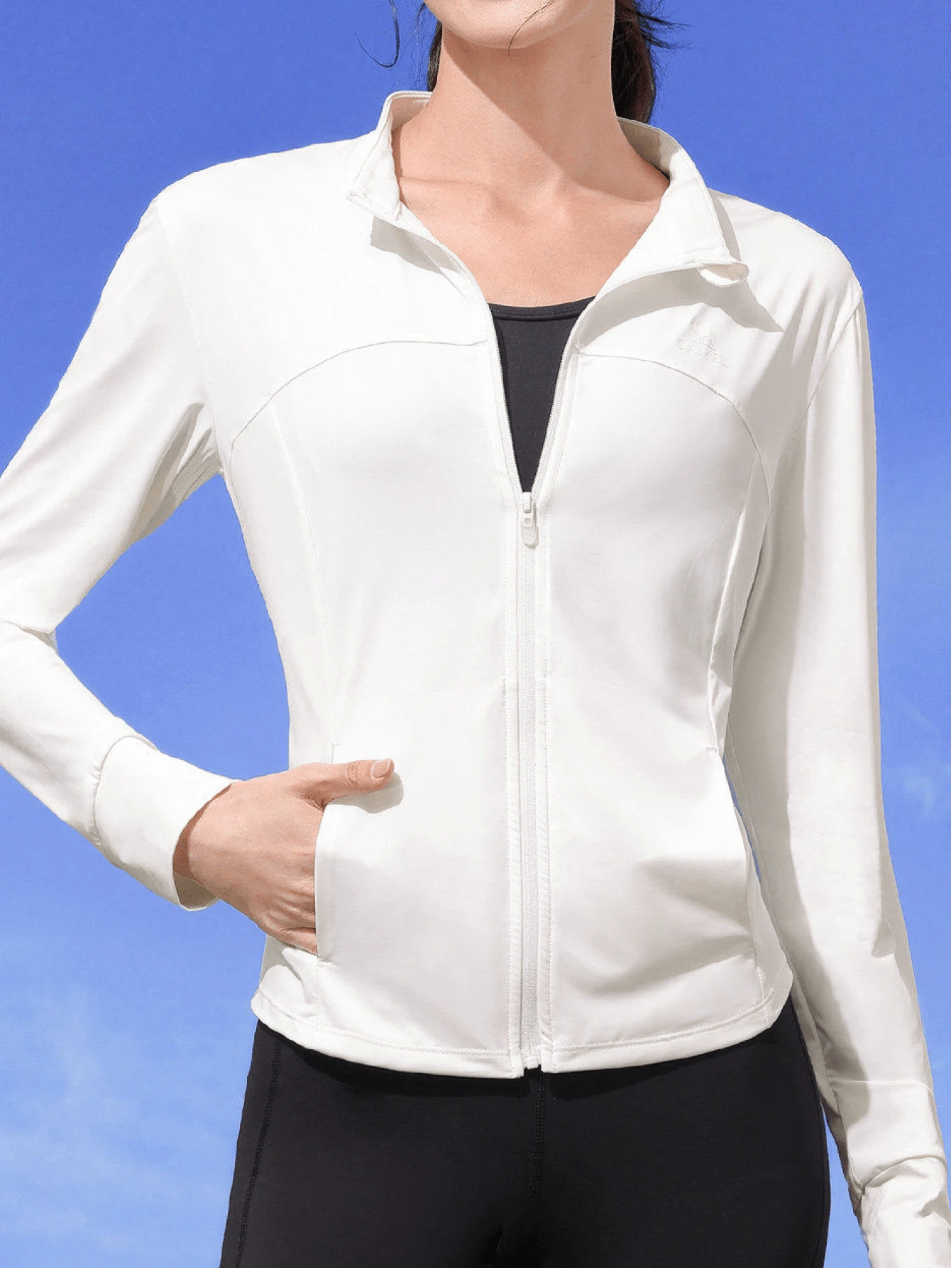 CAMEL CROWN Women's Outdoor Spring Lightweight UV Protection Jacket, Slim Fit Stand Collar Long Sleeve Breathable Sun Protective Clothing - White Cobblestone - View 1