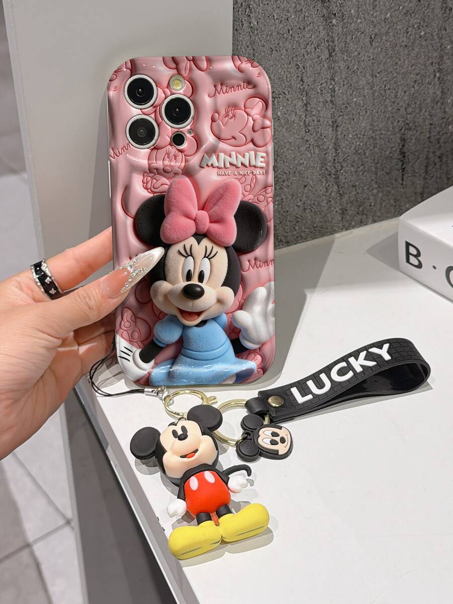 This Disney Mickey Mouse Lanyard Phone Case Is Fully Covered In TPU Material. It's Shockproof, Lightweight, And Compatible With IPhone17/16/11/13/15/15 Plus/15 Pro/15 Pro Max/12/14 Pro Max/11 Pro Max/12 Pro/12 Pro Max/13. This Phone Case Makes A Popular Birthday Gift Or Business Gift; It's Durable, Stain- And Fingerprint Resistant, And Suitable For Both Men And Women. The Set Also Includes A Mickey Mouse Phone Case And A Mickey Mouse Plush Bracelet. It's A Perfect Gift For Friends And Family. This Stylish Phone Case Is Fun, Lightweight, And Durable. IPhone17 Pro Max Phone Case, Minnie Mouse Phone Case. - trắng - Xem 1