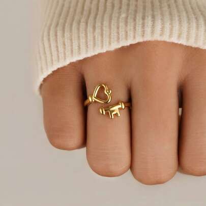 Fashionable Creative Heart-Shaped Key Ring, High-Quality 18K Gold Stainless Steel Versatile Durable Accessory For Women