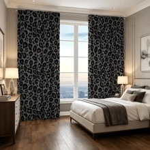 2pcs Black Leopard Print Polyester Semi-Sheer Curtains, Modern All-Season Design, 100% Polyester, Light-Filtering, Rod Pocket Easy To Hang, Suitable For Kitchen, Laundry Room, Bedroom, Study And Living Room - Multicolor - View 8