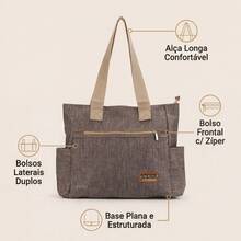 Women's Large Durable Daily Shoulder Bag With Side Pocket Work College - Màu be - Xem 4