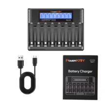 powerKAN ALL8 AA AAA 电池充电器，8 个插槽可同时为 1-8 节 AA AAA 电池充电，输出电流 500mA*1，USB-C 输入，带 LCD 显示屏，适用于 1.2V 镍氢/镍镉 AA AAA 可充电电池（含 USB-C 数据线） - 黑色 - 查看 8