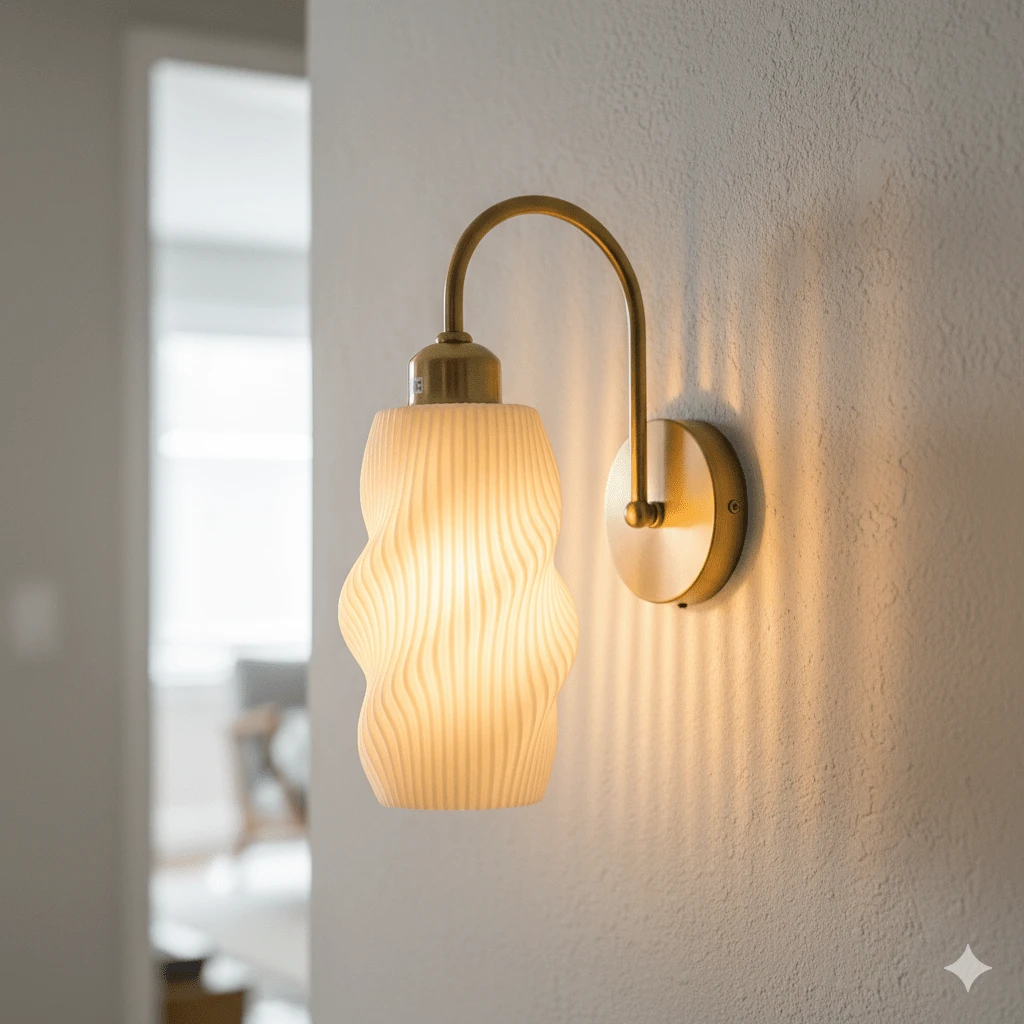 1/2pcs Cream Wavy Pattern Wall Lamp, Luxury Gold Curved Arm Wall Light, E27 Socket, Retro Bedroom Bedside Lamp, Living Room Corridor Decor Light (Bulb Not Included) - Gold - View 1