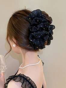 1pc Women's Rhinestone Bow Hairclip - Star Shaped - Hair Accessory, Suitable For Autumn/Winter Holiday Outfits Summer Hair Claws Beach Claw Clips Vacay Hair Clips,Festival,Party - Black - View 2