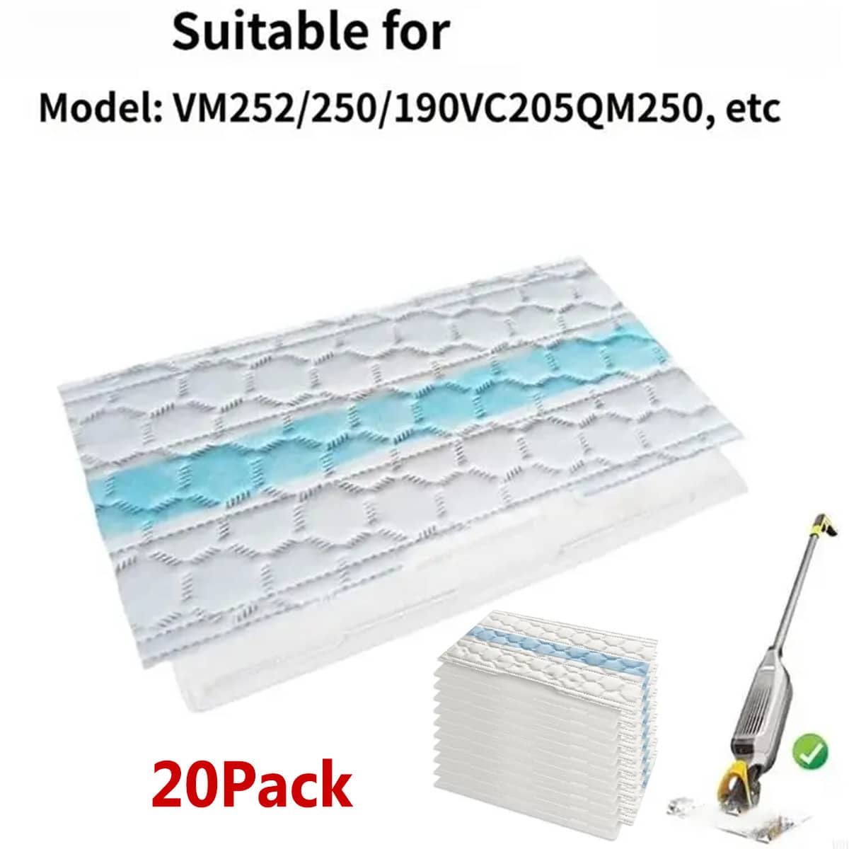 20 Pack Vac Mop Pads Compatible With Shark VACMOP VM252 VM200 VM190 VM250 VM251 VM200C VM252C VC205 QM250 Vac Mop Pads Refills For All Hard Floors - 20 chiếc - Xem 1