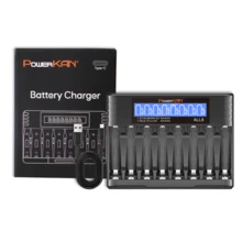 powerKAN ALL8 AA AAA 电池充电器，8 个插槽可同时为 1-8 节 AA AAA 电池充电，输出电流 500mA*1，USB-C 输入，带 LCD 显示屏，适用于 1.2V 镍氢/镍镉 AA AAA 可充电电池（含 USB-C 数据线） - 黑色 - 查看 10