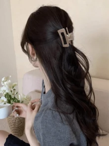 4pcs/Set Women's Fashionable Minimalist Black & Coffee Color Cute 2.5 Inch Square Hair Clips, Suitable For Half Ponytail Hairstyle, Suitable For Various Occasions, School Use, Women's Hair Accessories, Women's Gifts,Travel,Birthday - Multicolor - View 2