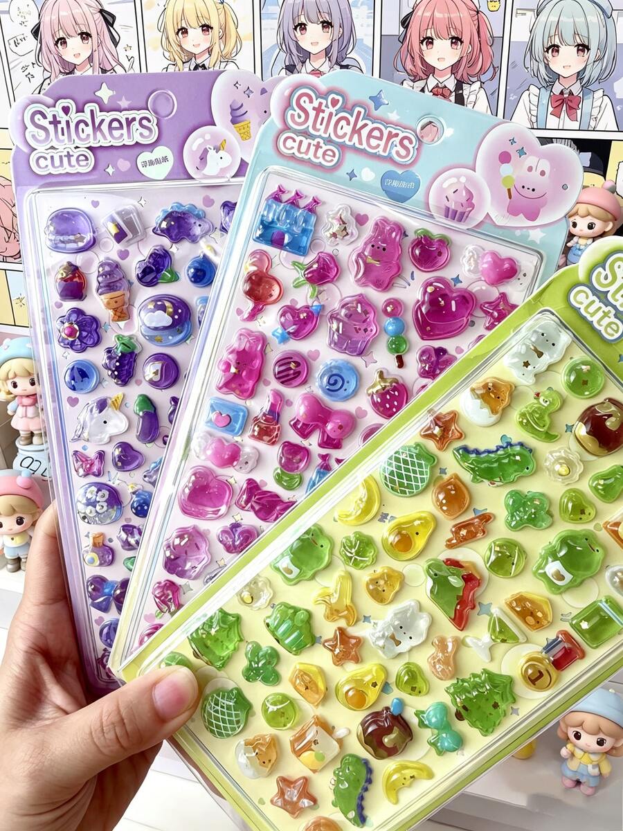 Nhãn dán 3D trong suốt dạng thạch dập nổi, hình dán hoạt hình pha lê dễ thương, nhãn dán trang trí thẩm mỹ cho sổ tay, album ảnh, bình nước, ốp điện thoại và máy tính xách tay. Vật liệu thủ công DIY chống thấm nước cho học sinh, nhãn dán sáng tạo cho trẻ em, văn phòng phẩm kiểu trong suốt. Mẫu mã gốc phổ biến, không rủi ro bản quyền, nhiều mẫu mã, màu sắc rõ nét. - Nhiều màu - Xem 1