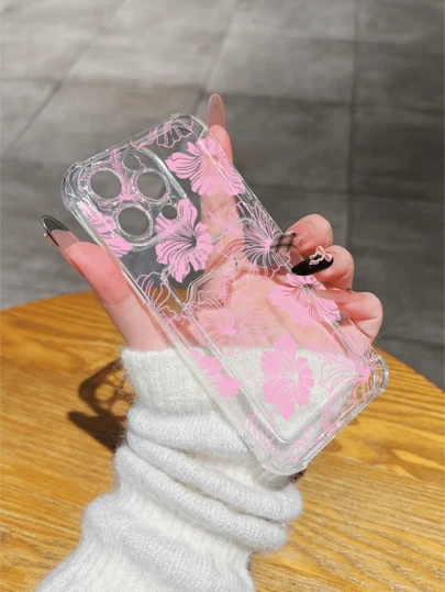 Pink Line Floral Pattern Transparent Card Slot Phone Case, TPU Soft Shell With Precise Cutouts, Shock-Absorbing And Scratch-Resistant, Suitable For IPhone 15 Pro Max, 14 Plus, 13 Pro Max, 12, 11, 7G, 7P, IX, XR, XS Max, 11, 12, 13, 14, 15, 16, 15 Pro, 15 Plus, 15 Pro Max, 7 Plus, 8 Plus, X, XS Max, XR, 11 Pro, 12 Pro, 13 Pro, 14 Pro, 12 Mini, 13 Mini, 17, 17 Pro Max. Valentine's Day Gift