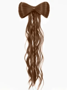 16 Inch Hair Accessory Wig, Bow Shaped Ponytail Clip, Wavy Curls, Synthetic Extensions Heat-Resistant Synthetic Natural Wavy Ponytail Wig, Claw Clips - Multicolor - View 16