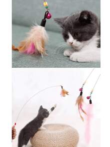 1支/3支装羽毛逗猫棒玩具，轻便猫玩具，锻炼猫咪的跳跃和啃咬能力，带有清脆铃铛，柔韧长杆设计，适合幼猫和成猫互动玩耍，耐用耐啃咬宠物玩具 - 多色小鳥逗貓棒 - 查看 5